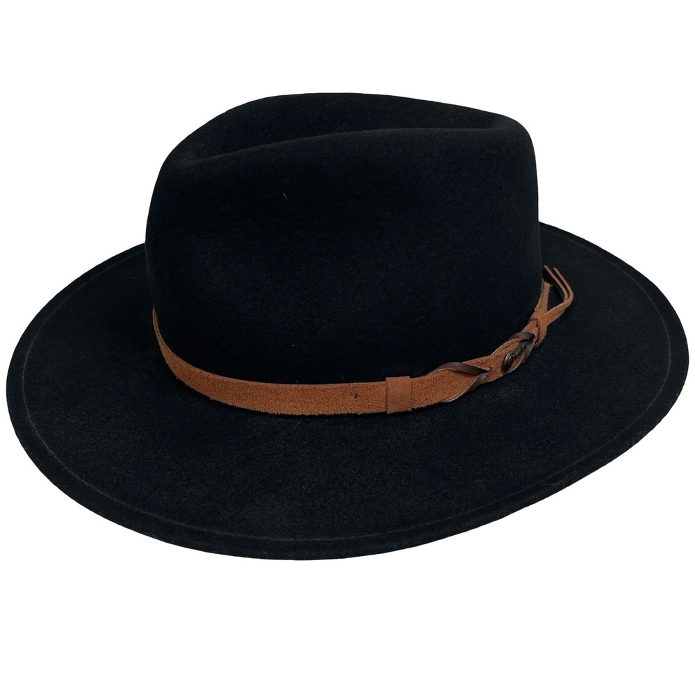 Outback‎ Trading Co Randwick Wool Tassy Crusher Hat M 1321 Black Western Cowboy